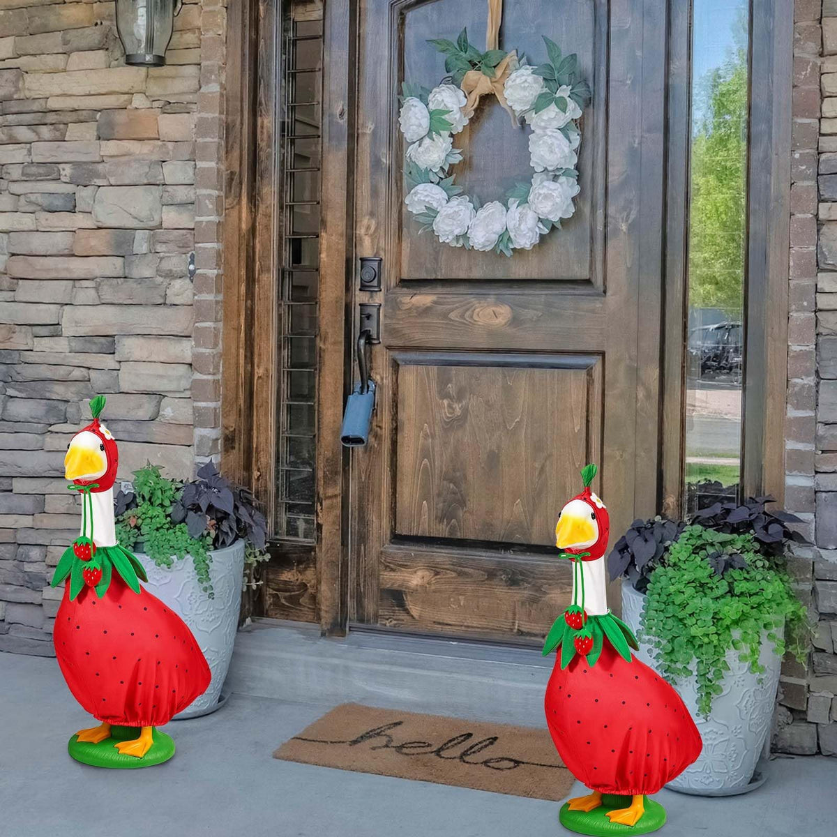 GANSHAYA 23-inch goose costume adds a bright springtime touch to outdoor spaces.