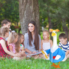GANSHAYA easy-to-wear goose outfit for quick seasonal decorating on outdoor statues.