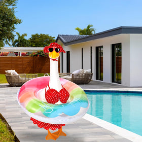 GANSHAYA swim ring secures around the goose statue for seaside-inspired fun
