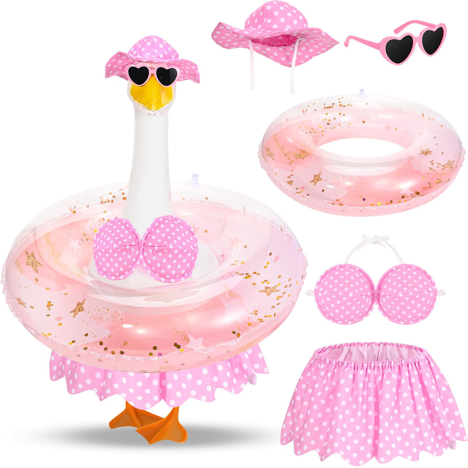 GANSHAYA Hawaiian porch goose outfit with pink bikini and hat for festive yard decor.