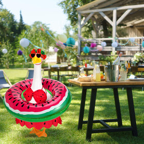 GANSHAYA swim ring around a cement goose statue for a breezy feel