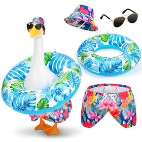 GANSHAYA summer goose Hawaiian hat protects from sun while keeping your 23-inch statue stylish.