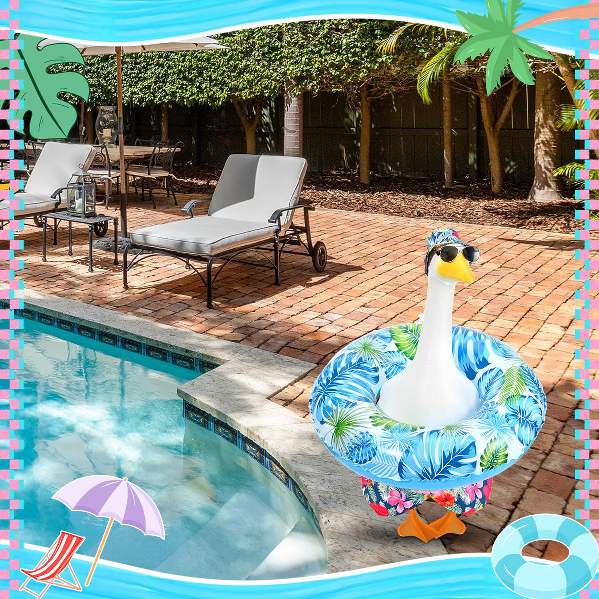 GANSHAYA leaf swim ring completes the tropical look on your goose statue.