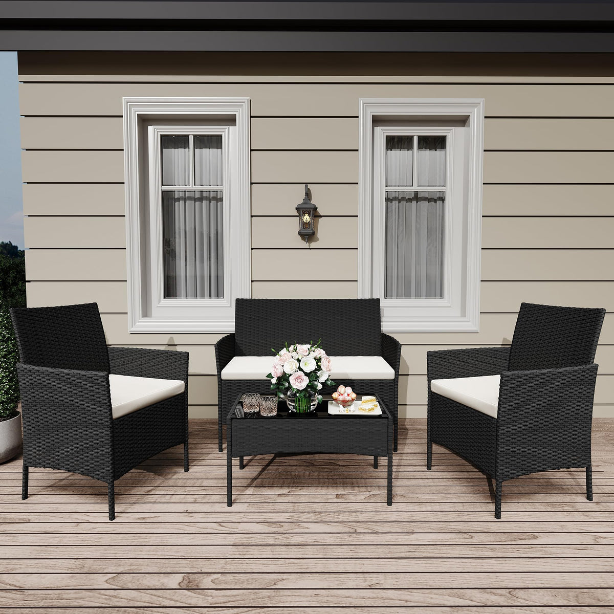 GAOMON patio set 4 pieces cushion closeup highlights soft high-resilience foam.