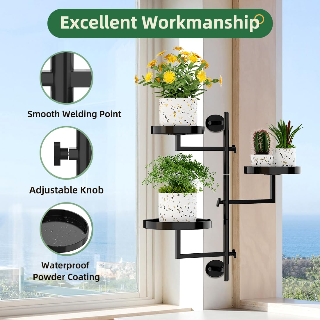 Gaoymsym indoor outdoor plant shelf offers versatile placement and use.