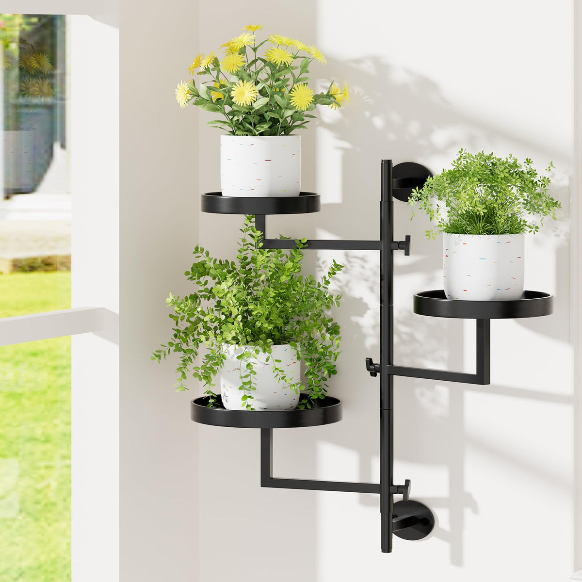 Gaoymsym rotating window shelf with three tiers for sun loving indoor plants.