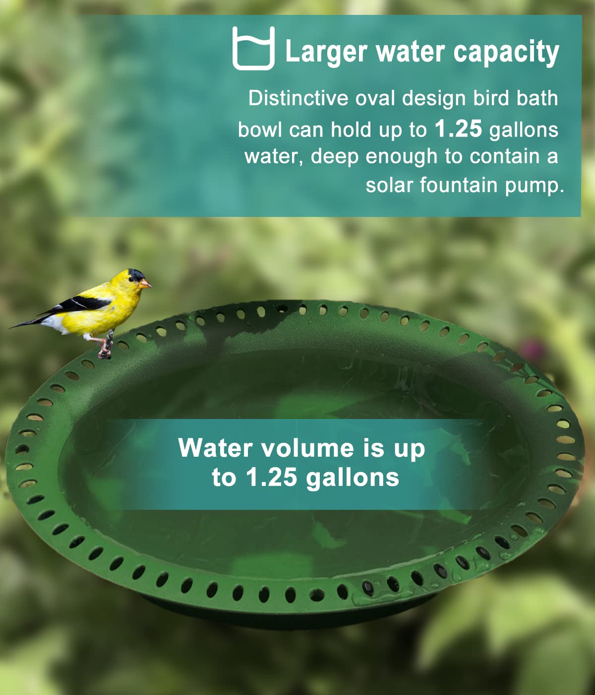 Garbuildman green basin is weather-resistant and bird-friendly in outdoor spaces.
