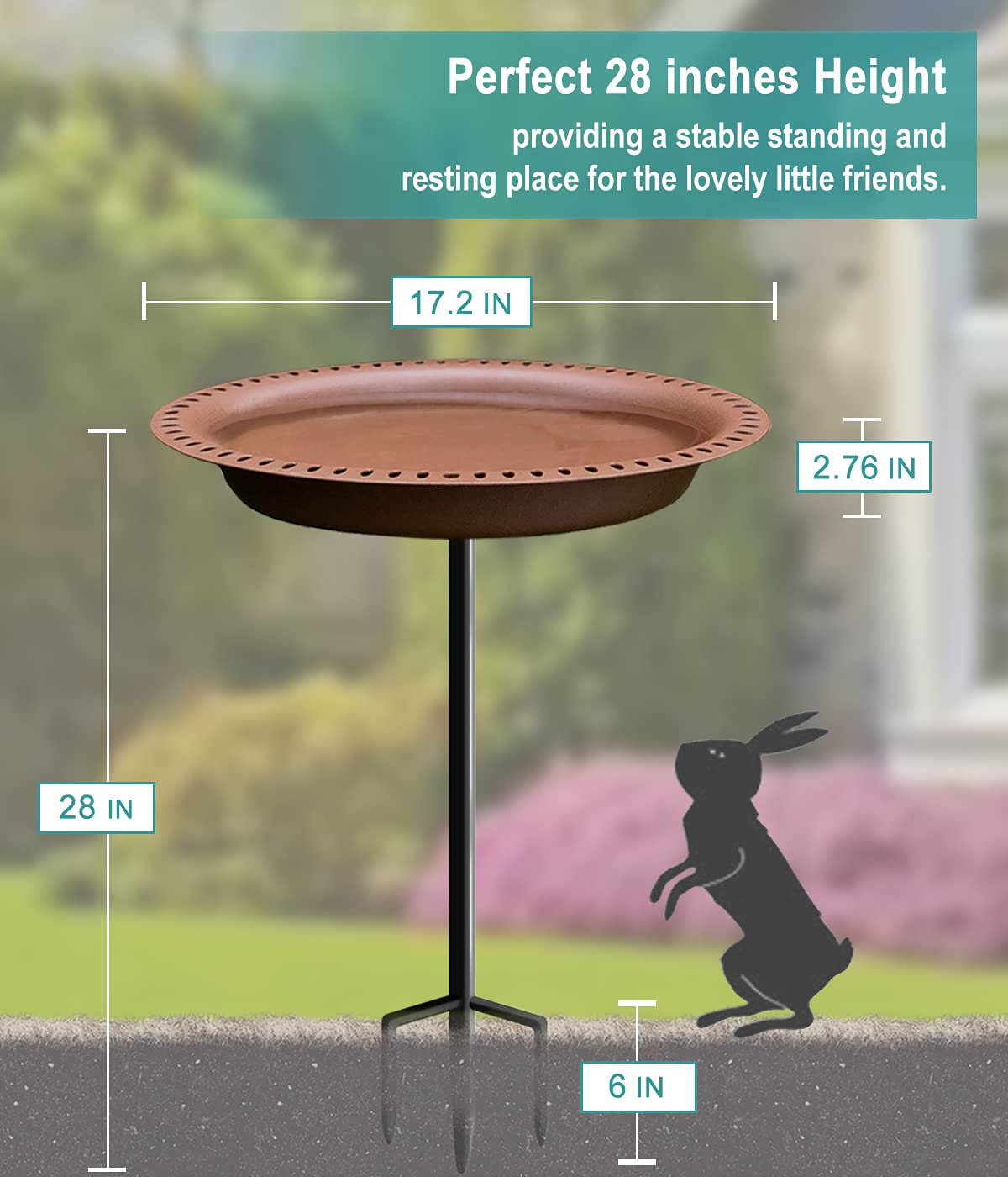 Garbuildman bird bath stake assembly keeps the unit upright with a stable metal stake.