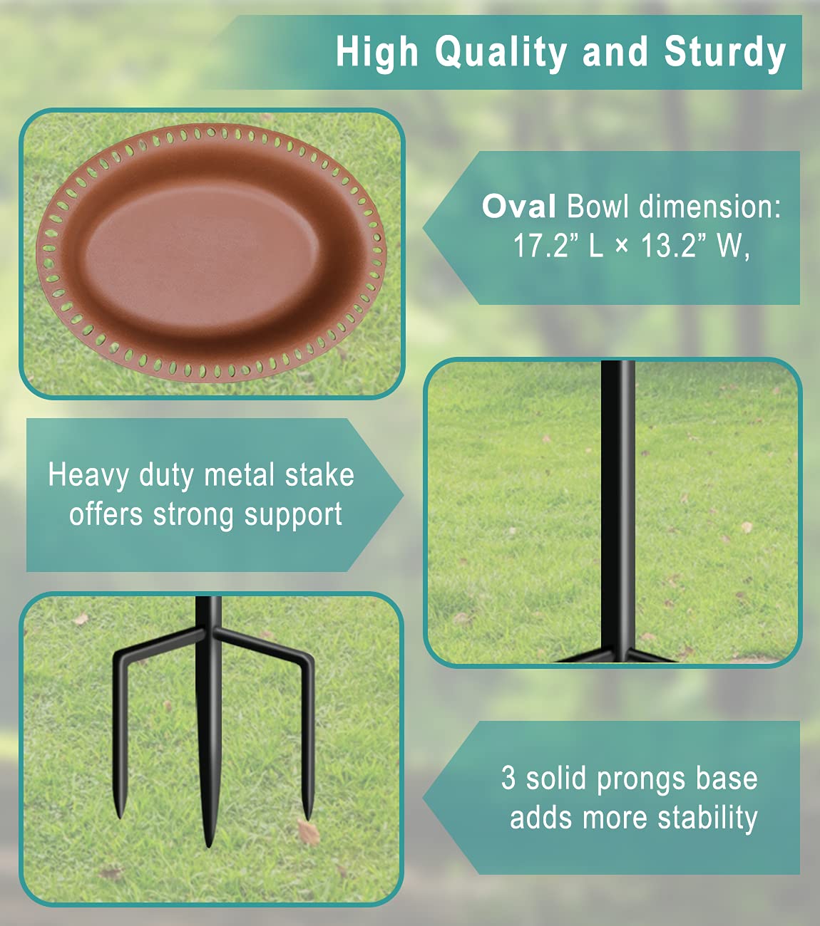 Garbuildman bird bath with three-prong base enhances stability in windy outdoor spaces.