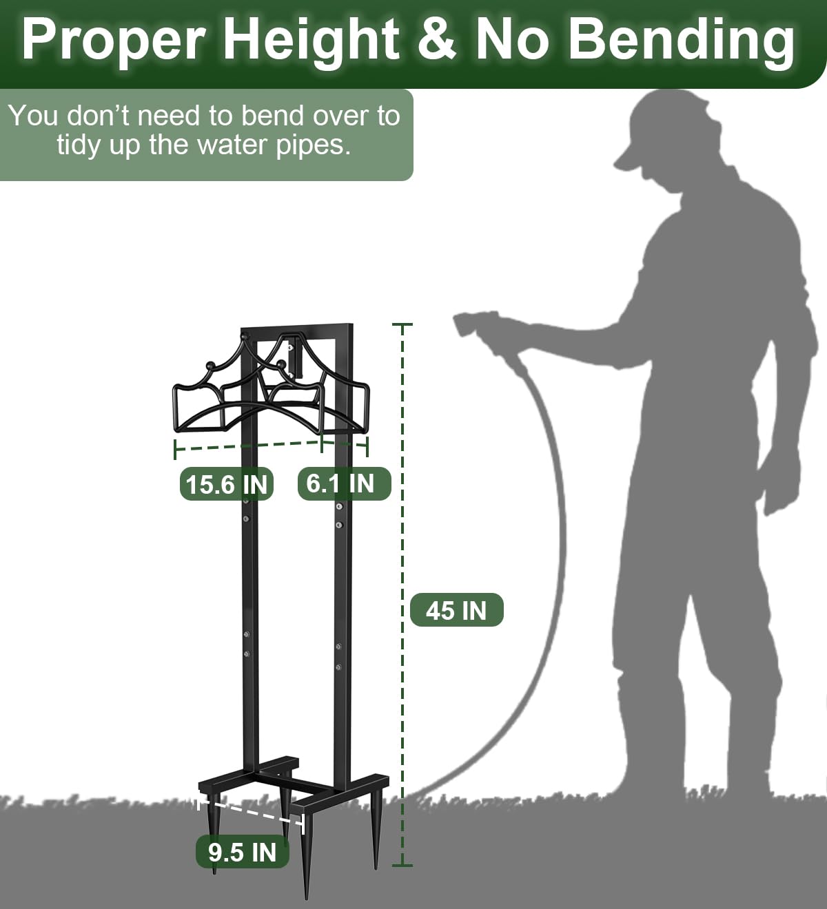 Garbuildman Crown stand height 45 inches keeps hoses off ground.