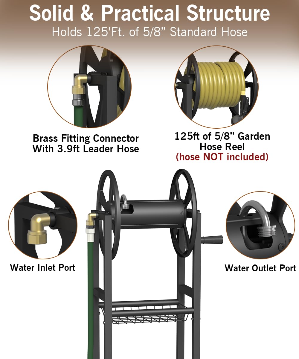 Garbuildman ground mount hose reel 125ft capacity keeps long hoses organized and tangle-free