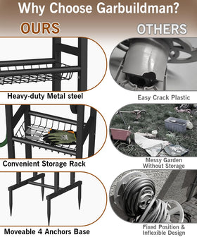 Garbuildman ground mount hose reel four-spikes base locks firmly against wind