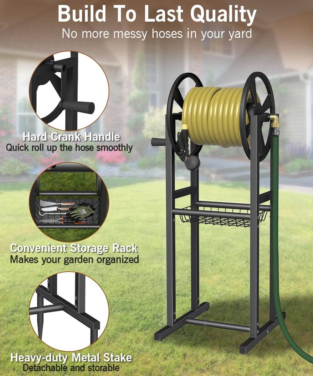 Garbuildman ground mount hose reel with 3.9ft leader hose enables quick connections