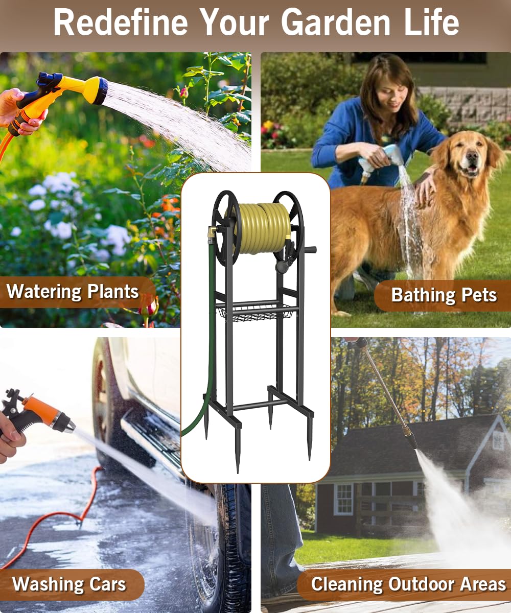 Garbuildman ground mount hose reel suits outdoor watering and car washing