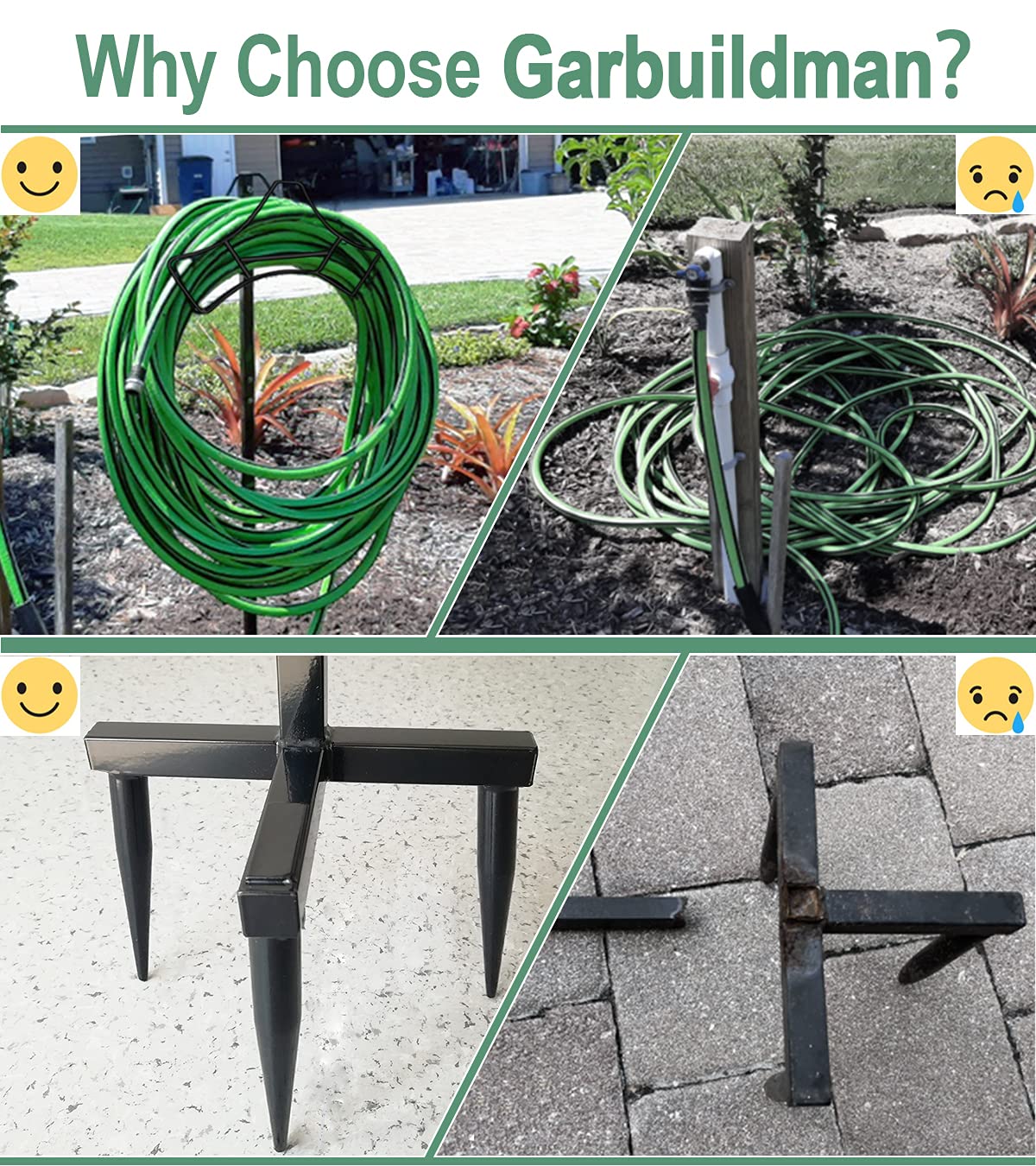 Garbuildman heavy-duty steel hose stand resists rust in all weather