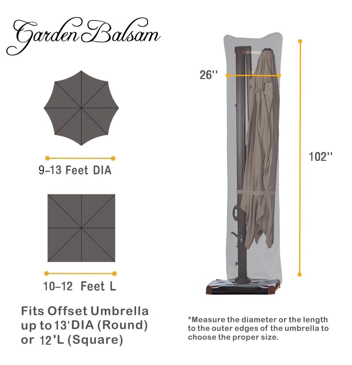 Garden Balsam banana-style umbrella cover with zipper for quick removal
