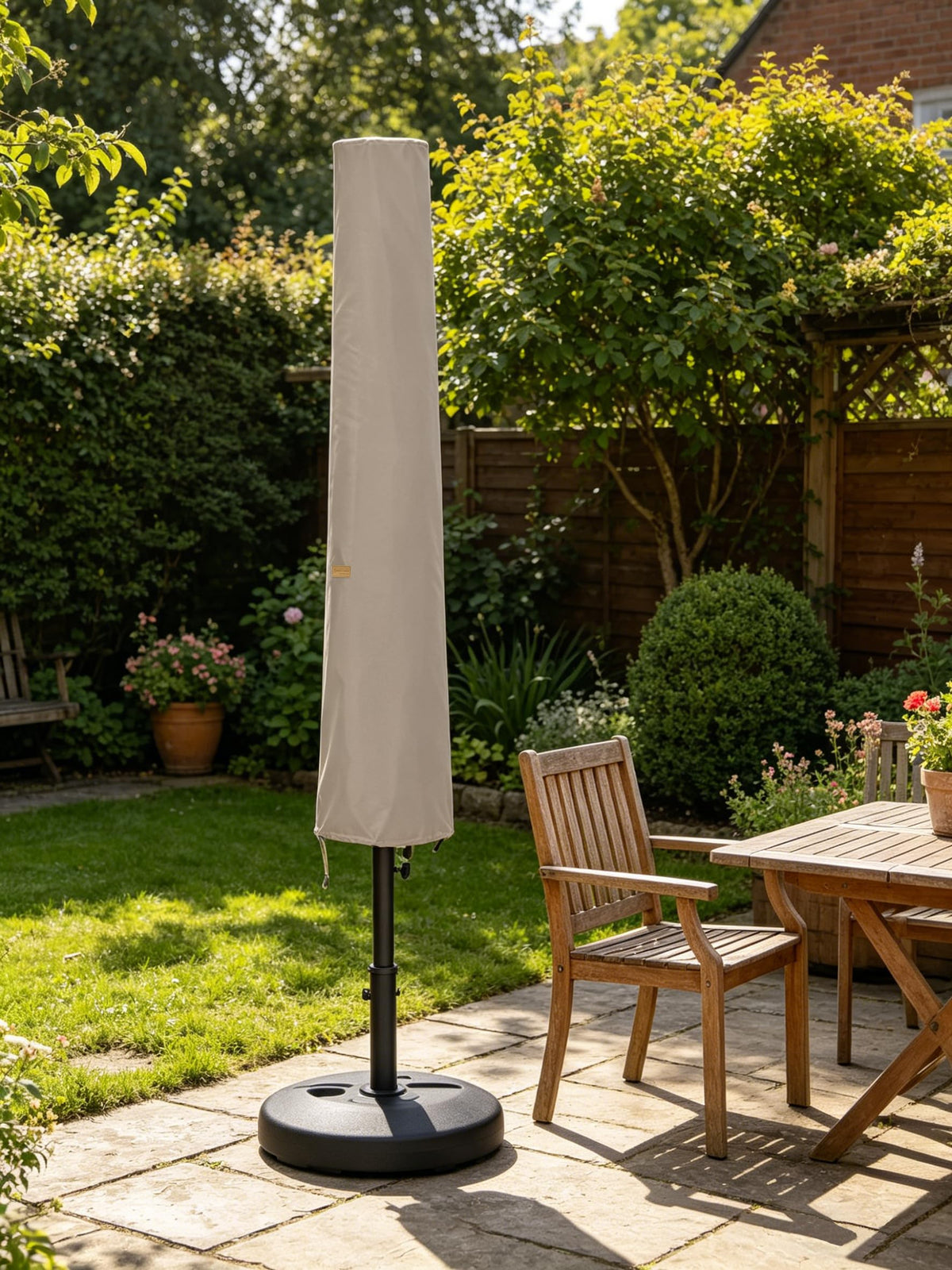 Garden Balsam umbrella cover providing outdoor protection from elements.