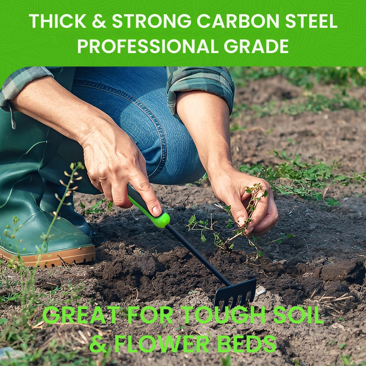 Garden Guru carbon steel tines deliver durable soil work around plants.
