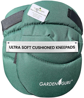 Garden Guru cushioned knee pad with adjustable straps for secure all-day comfort.