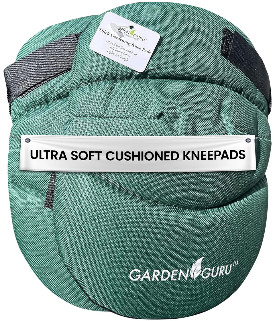 Garden Guru cushioned knee pad with adjustable straps for secure all-day comfort.
