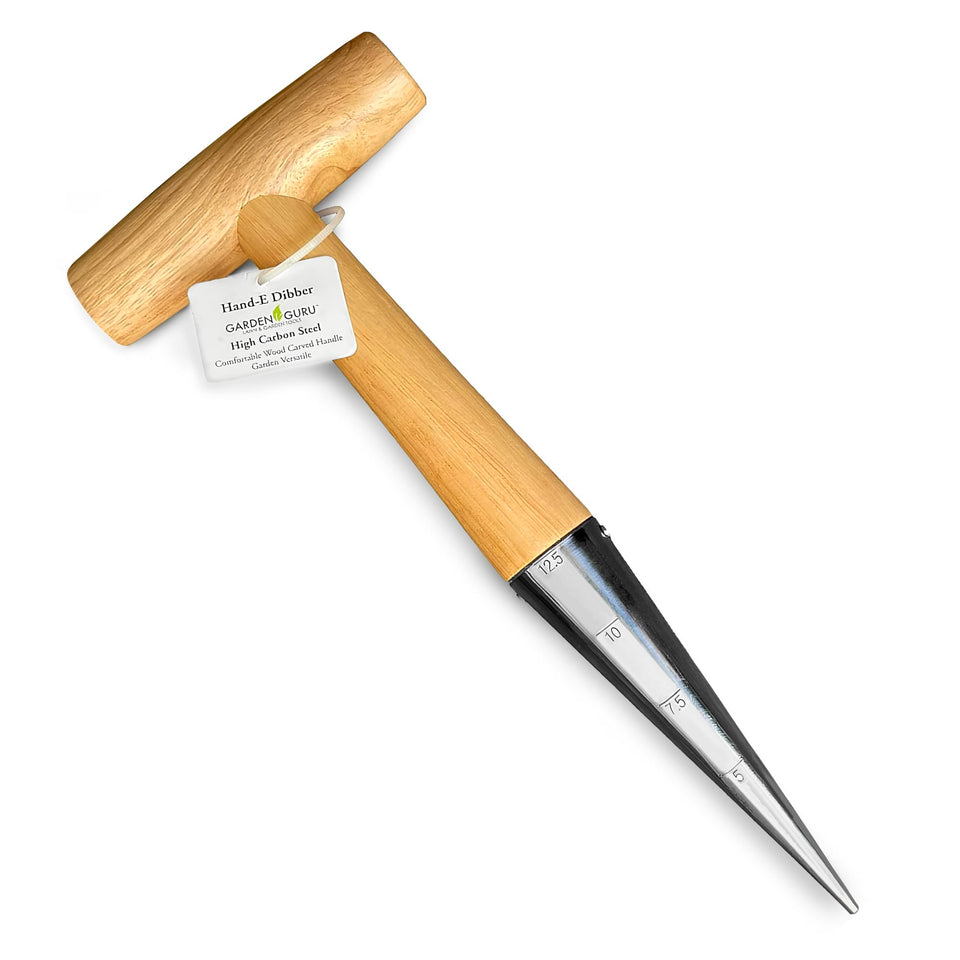 Garden Guru dibber with sharp spike for precise holes during planting