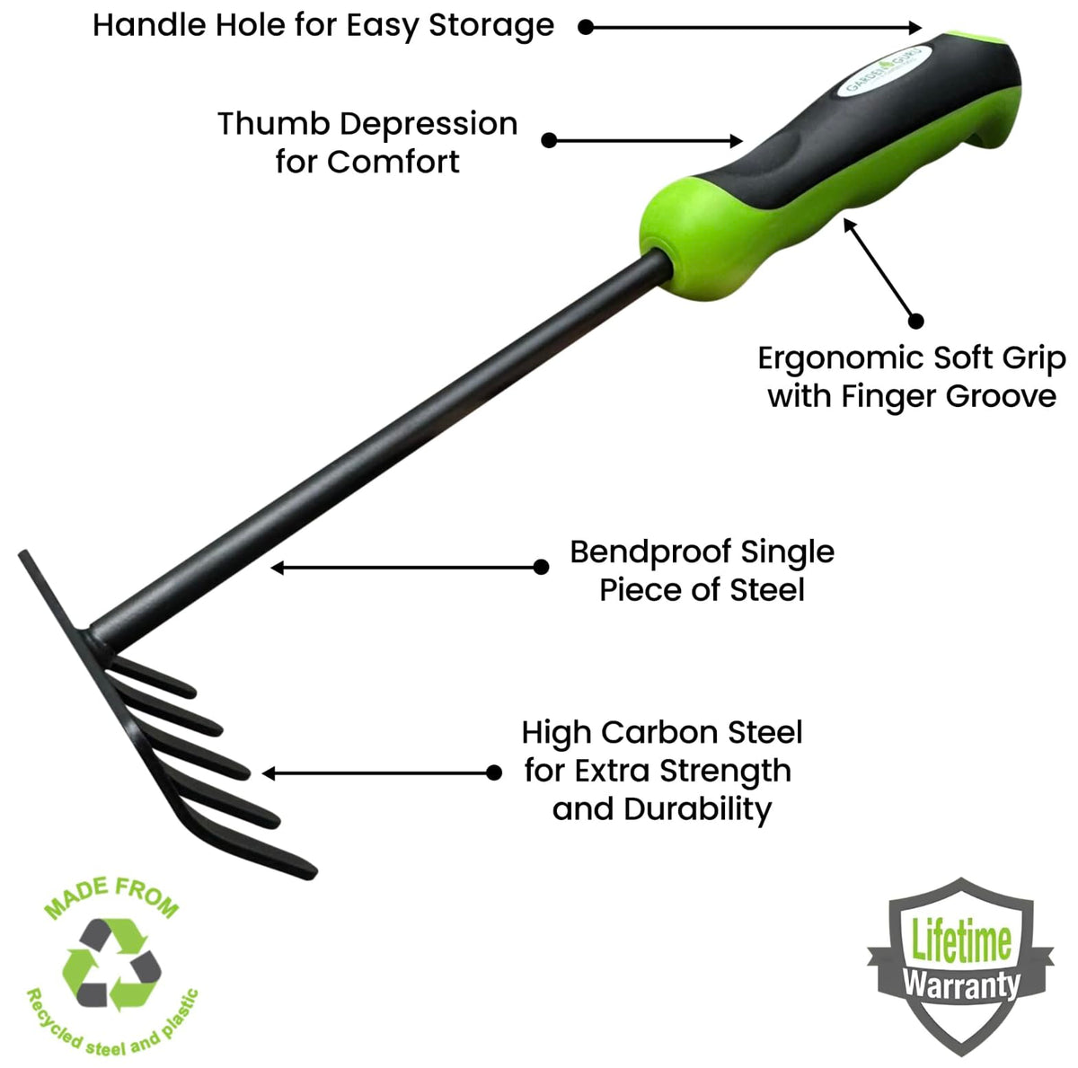 Garden Guru ergonomic grip reduces hand fatigue during gardening tasks.