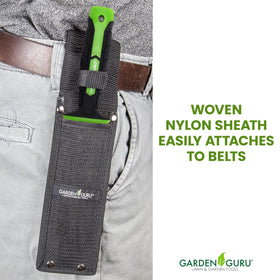 Garden Guru Hori Hori knife features spear point for prying and leverage.
