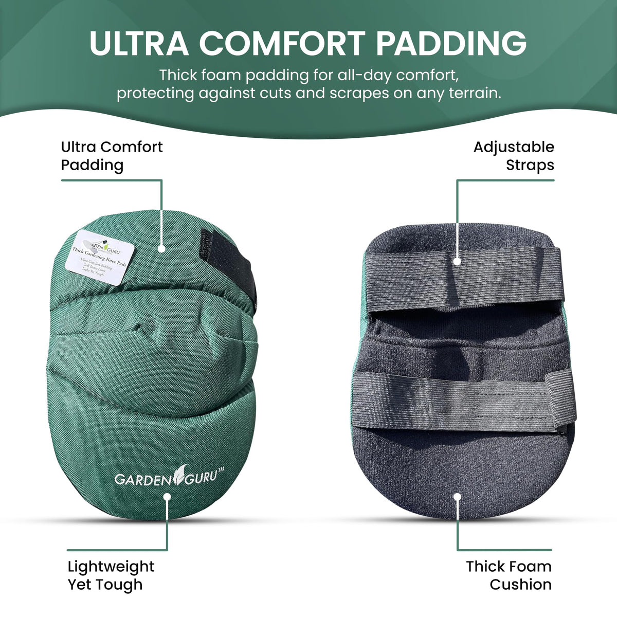 Garden Guru lightweight yet tough knee pad protects without restricting movement.