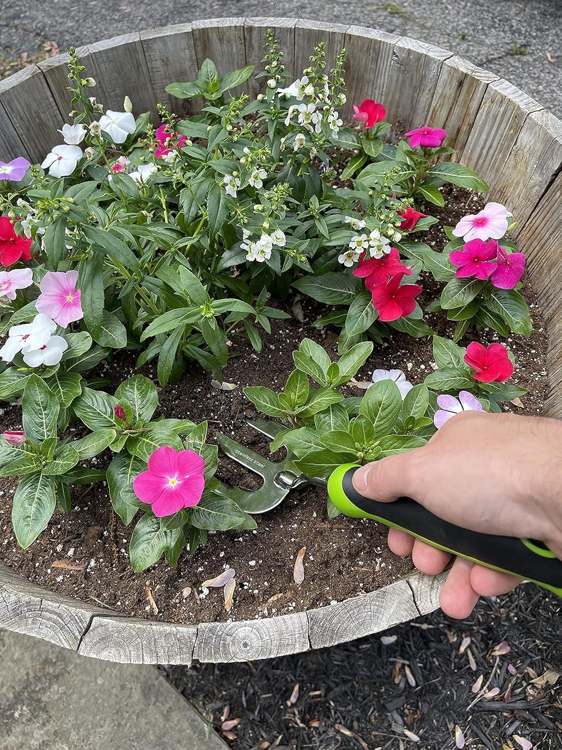 Garden Guru rust-resistant tines easily penetrate soil near delicate roots
