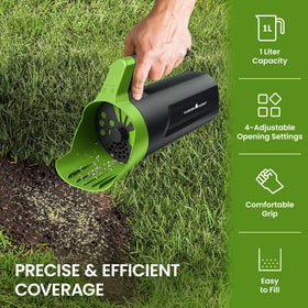 Garden Guru Spreader twist cap openings show adjustable flow control