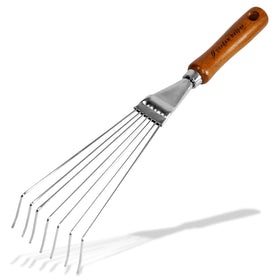Garden Helper Japanese Hand Rake close-up showing durable chrome-plated blade