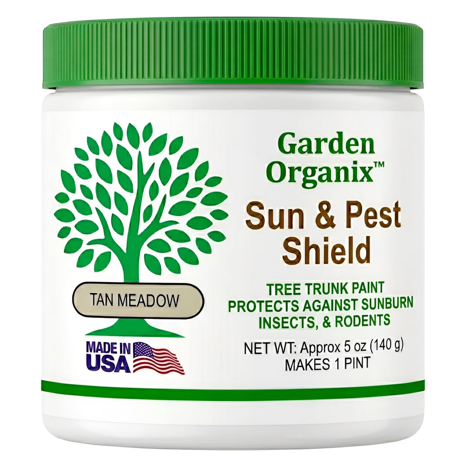 Garden Organix Sun & Pest Shield trunk guard protects fruit trees from sunburn.