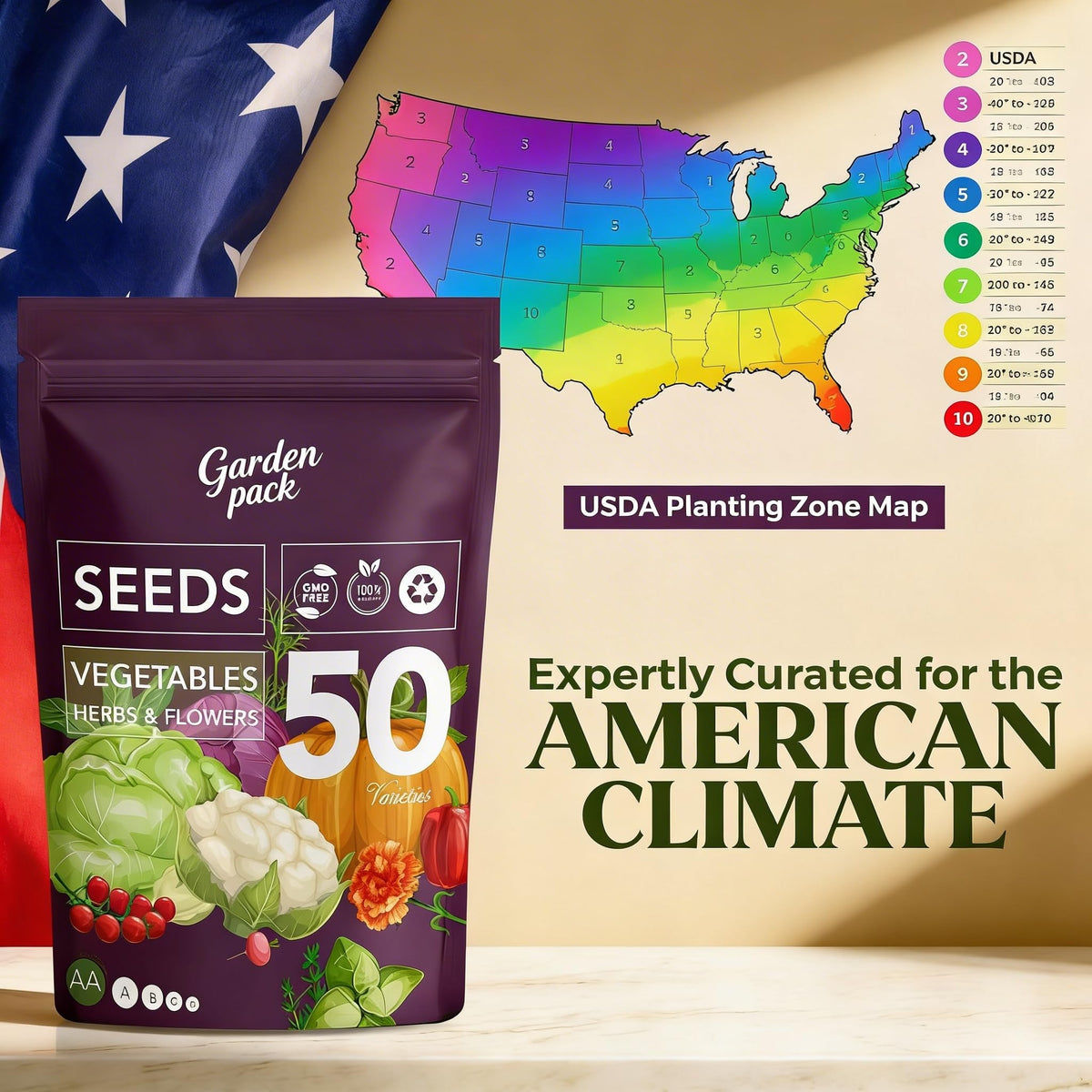 Garden Pack non-GMO seeds detail emphasizing high purity for healthy seedlings