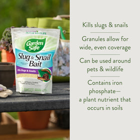 Garden Safe bait spread on lawns and soil around vegetables and ornamentals for pest control.