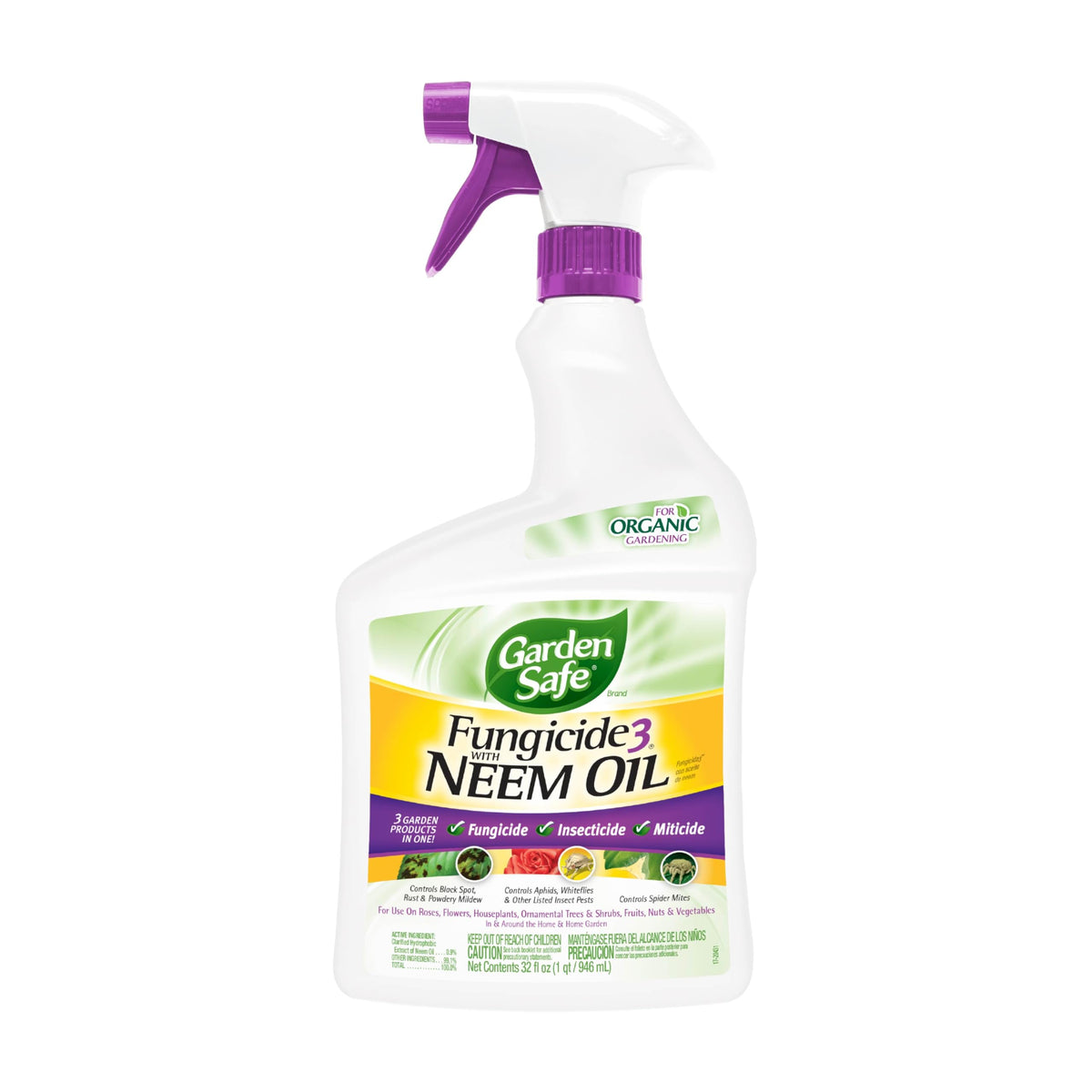 Garden Safe Fungicide3 neem oil bottle for organic pest control in home gardens