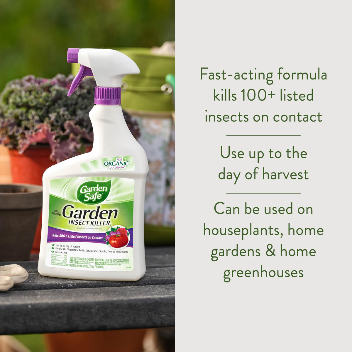 Back label of Garden Safe Insect Killer2 showing usage for edible crops