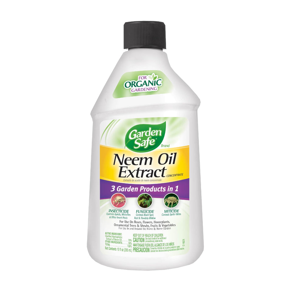 Garden Safe Neem Oil Extract bottle pour for quick, even coverage in organic gardening