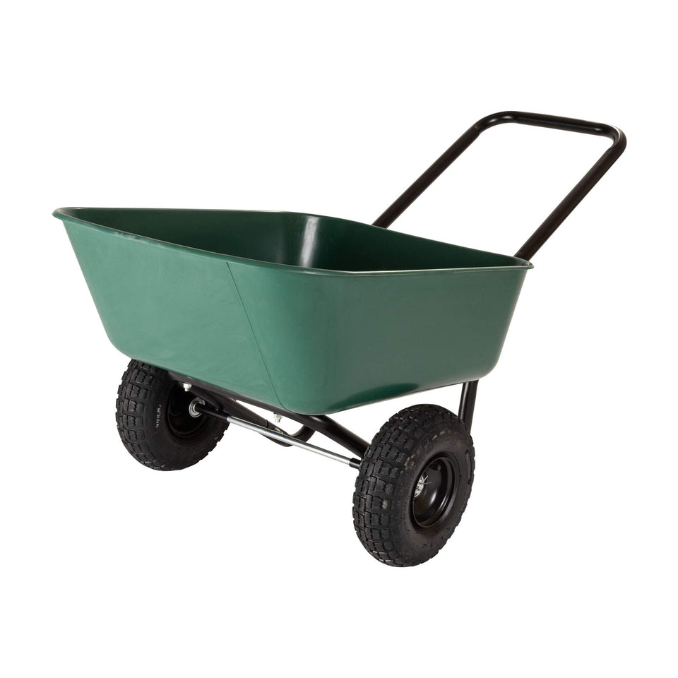 Garden Star 70019 dual-wheel barrow front view, easy lifting for yard tasks