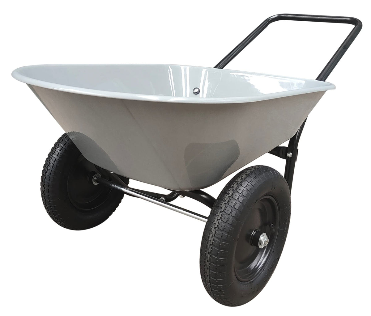 Garden Star two-wheel poly tray wheelbarrow front view, ideal for yard tasks.