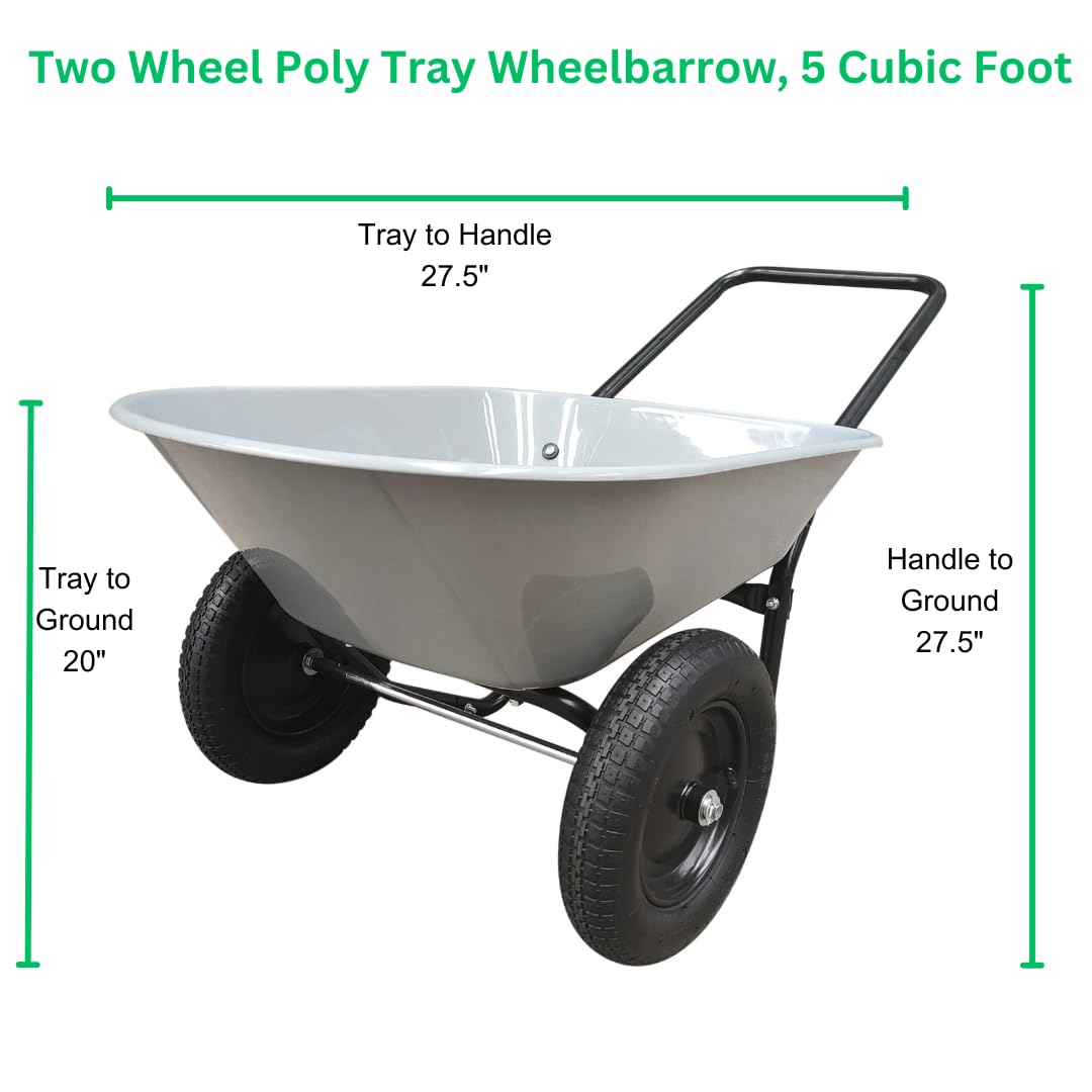 Garden Star wheelbarrow side view showing dual air-filled tires for stability.