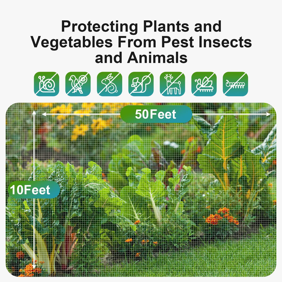 Garden Tailor fine mesh netting visible on a garden bed with pests repelled
