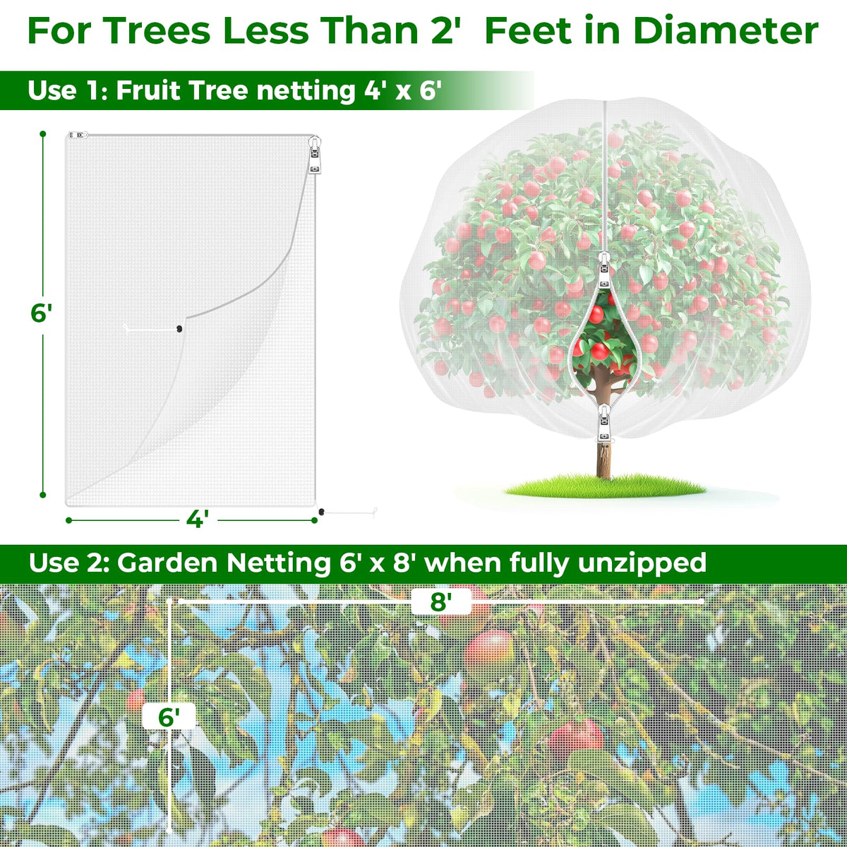 Garden Tailor drawstring-secured edges keep squirrels away from fruit