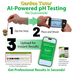 Garden Tutor pH color chart illustrating test outcomes for soil.