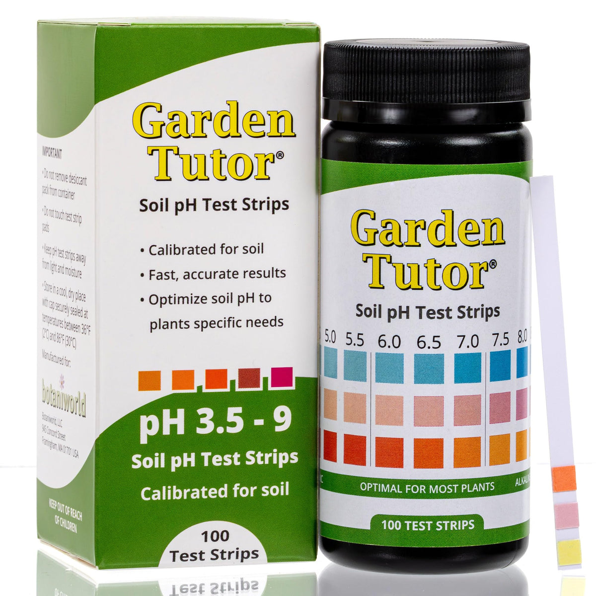 Garden Tutor soil pH test strip in hand shows quick 60-second readings.