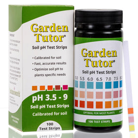 Garden Tutor soil pH test strip in hand shows quick 60-second readings.