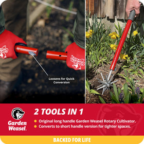 Garden Weasel 2-in-1 tool boosts efficiency during planting.