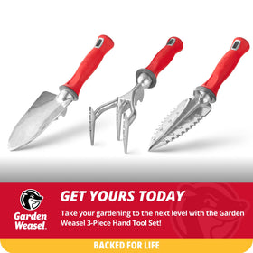 Garden Weasel 3-piece set ideal for digging, planting, and weeding in the garden.