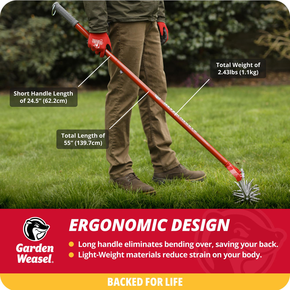 Garden Weasel blade wheels at work for clean, efficient soil loosening.