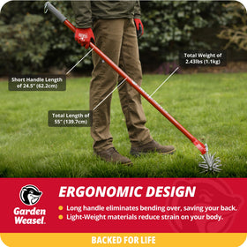 Garden Weasel blade wheels at work for clean, efficient soil loosening.
