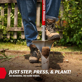 Garden Weasel planter's pointed steel tip cuts sod and helps soil removal
